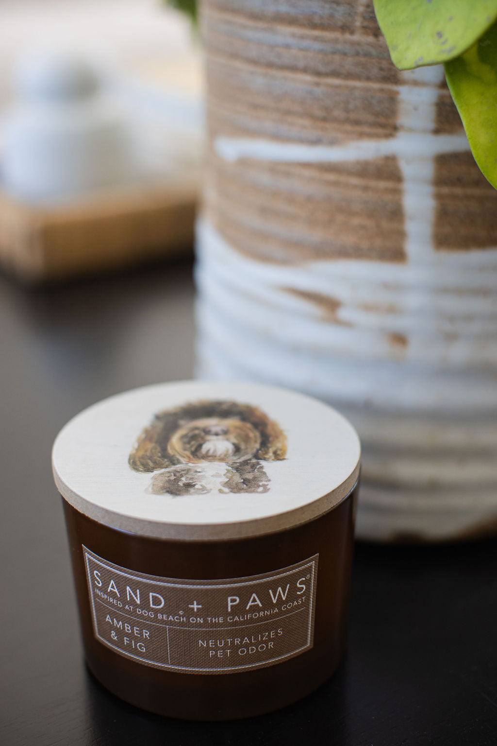 Sand + Paws Amber & Fig Cozy 12 oz scented candle